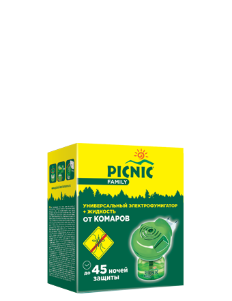 Электрофумигатор и жидкость от комаров и 10 пластин в подарок - Комплект «Picnic Family»